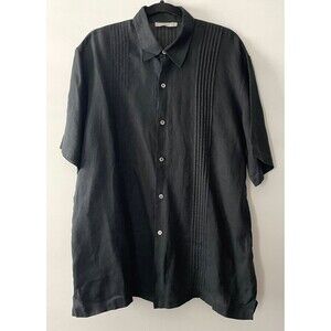 British India Men's Black Linen Button Front Pleated Shirt Size L -dp